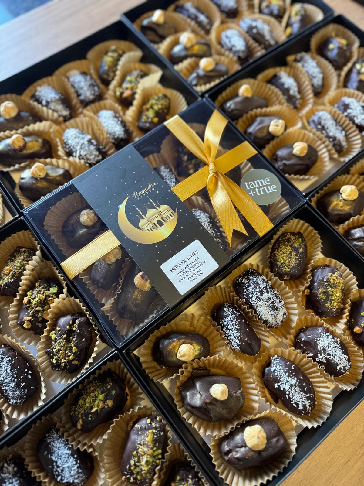 A gift box of chocolate-covered dates